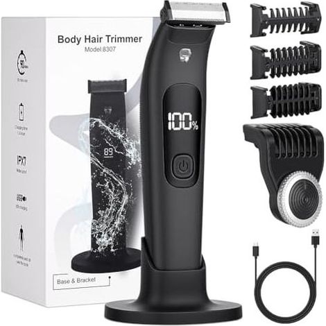 Körperhaartrimmer für Männer, Intimhaartrimmer für Männer mit LED-Anzeige, USB-C-aufladbar, IPX7 wasserdichter Nass- und Trockenrasierer für Achseln, Gesicht, Bikinizone und Körperbehaarung - (1/5)