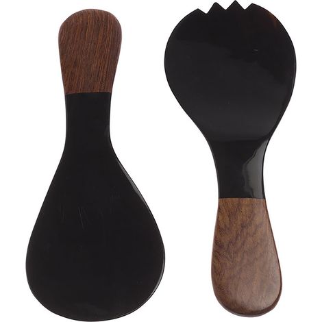 MOON LIGHT - Couverts à Salade en Corne Naturelle Noire et Bois de Rose - 22.5cm - Service Élégant et Authentique pour Cuisine ou Table