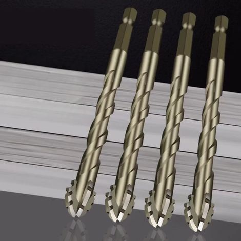 Lot de forets excentriques en carbure avec tige hexagonale pour carrelage en céramique, fonte, marbre, béton, outils de perçage à sec,6+8+10+12MM (1/5)
