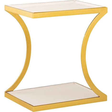 Table d'appoint bout de canapé en métal doré et émail blanc style loft 40 x 30 x 45 cm - PANGIVO (1/5)