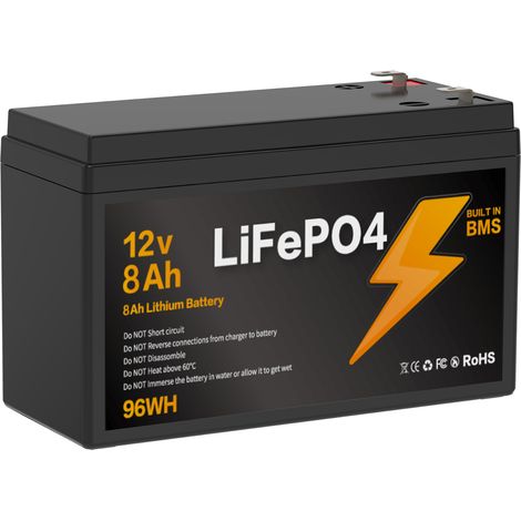 Batterie Lithium 12V 8Ah LiFePO4 - BMS intégré, IP67 étanche - Pour camping-car, bateau, panneaux solaires - BZ0003-LFP-8Ah (1/5)