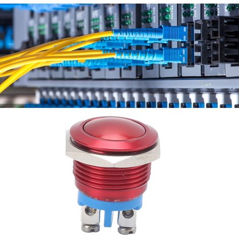 Interrupteur à bouton-poussoir sphérique en métal de 16 mm, entièrement anodisé, à réarmement automatique, de type vis de réglage, 220 V, rouge. (1/5)