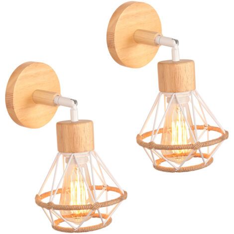 royaluxe- (2X)Lampe Murale Rétro Blanc Applique Murale En Bois Vintage, Applique Murale Moderne Et Minimaliste, Pour Chambre À Coucher, Bureau, E27 (1/5)