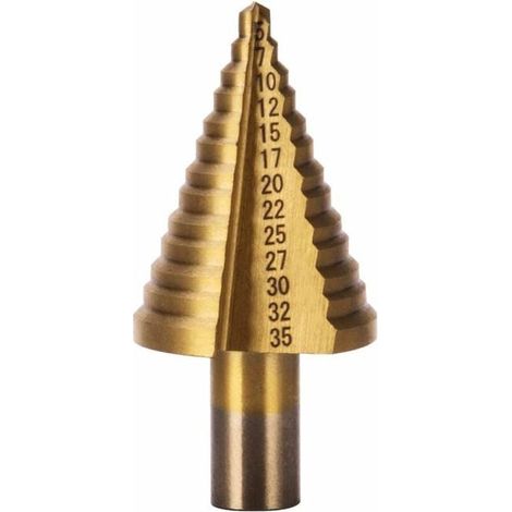 Professioneller Titan-Stufenbohrer für Holz, Kunststoff und Metall, 5-35 mm, konischer Bohrersatz. (1/5)