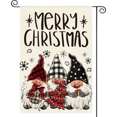 Drapeau De Jardin - Gnome De Noël - Double Face - Motif Flocon De Neige - Décoration Extérieure Pour Fêtes D'hiver - 1 Pièce (1/5)