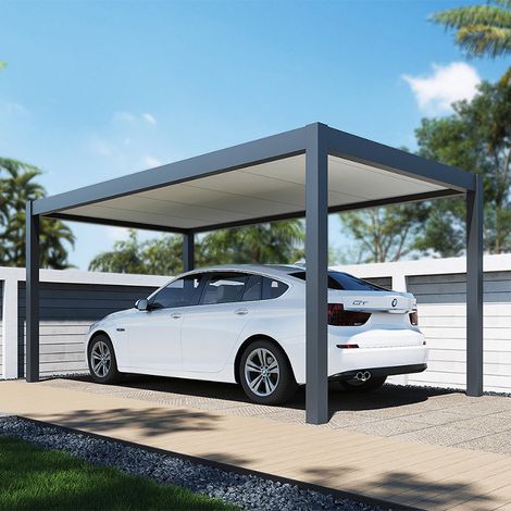 Ombrea – Carport simple 3 x 5 m – Structure en aluminium anthracite – Toit en acier galvanisé étanche – Hauteur sous carport 232 cm – Surface couverte 15 m² (1/4)