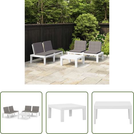 Gartenbank - 3-tlg. Garten-Lounge-Set mit Kissen Kunststoff Weiß (1/5)