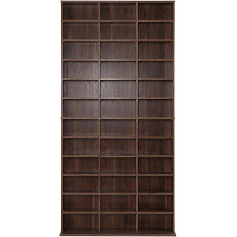 Étagère de rangement CD et DVD, bibliothèque haute en MDF brun avec 36 compartiments réglables, capacité 1116 CD ou 528 DVD, pour salon ou bureau CHICFURN (1/5)