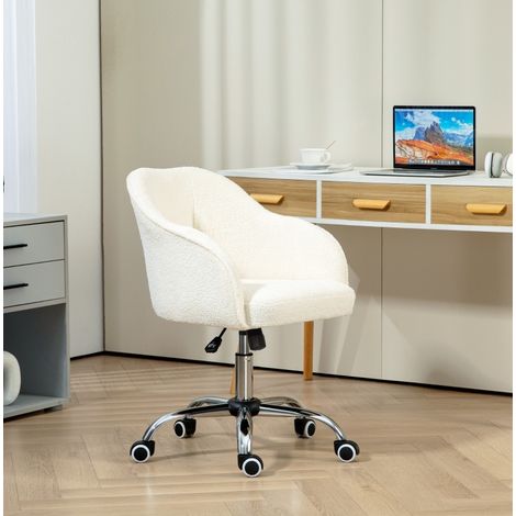Chaise de bureau en polyester blanc crème avec accoudoirs, vérin à gaz classe 3, pivotante 360°, 56 x 61 x 76-86 cm (1/5)