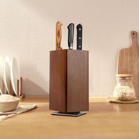 Bloc à couteaux magnétique rotatif à 360° - Porte-couteaux magnétique - Bloc en bois pour couteaux de cuisine, couteaux de cuisine