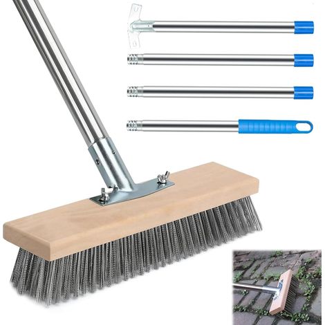 Balai Brosse Metallique avec Manche Long 160cm, Brosse Poils Rigides Extérieur Robuste, Balai Nettoyage Acier Inoxydable pour Mauvaises (1/5)