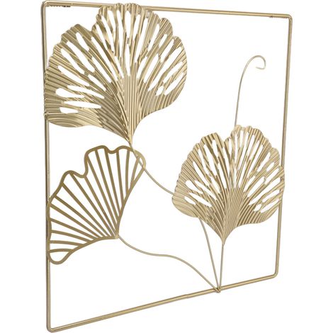 Décoration murale en métal 3D Feuilles de Ginkgo, sculpture minimaliste scandinave avec cadre pour salon ou chambre (1/5)