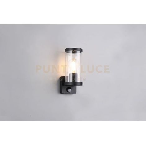 BONITO APPLIQUE DA ESTERNO IN FUSIONE DI ALLUMINIO COLORE NERO E DIFFISORE TRASPARENTE CON SENSORE MOVIMENTO IP44 H.23CM  1 LUCE ATTACCO E27