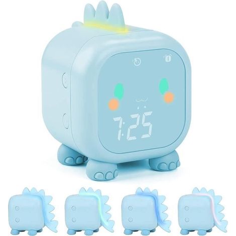 (Blauer Dinosaurier) Digitaler Dinosaurier-Wecker für Kinder – niedlich und lustig – 2 Weckzeiten, Nachtlicht und Musikalarm – Blau (1/4)