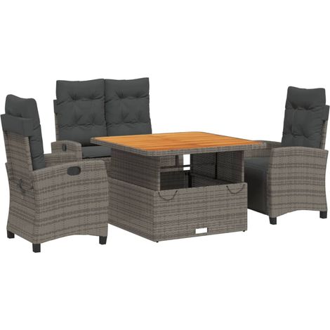 Ensemble à manger jardin 4pcs Mobilier de jardin et coussins Gris Résine tressée (1/5)