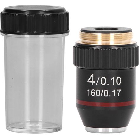 Objectif de microscope achromatique 4X, lentille à fort grossissement, filetage interface 20,2 mm, norme RMS. (1/5)