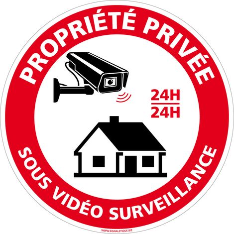 Panneau de Signalisation Autocollant. Panneau Interdiction. Panneau Parking, Panneau d'information Adhésif souple - Propriété privée sous vidéosurveillance - Diamètre 450 mm