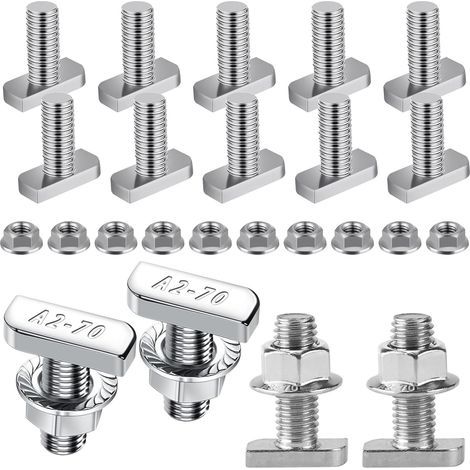 20PCS T Boulon Set M8x20mm T Slot Drop-in Boulon Boulons de tête de marteau T Forme de vis coulissante pour profil d'extrusion en aluminium Montage solaire photovoltaïque (1/5)