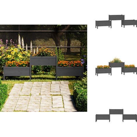 Pflanzkübel Grau 245,5x44x75 cm Massivholz Kiefer - Holzpflanze - Holzhäuser - Balkonpflanzen - Gartendeko - Hochbeet (1/5)