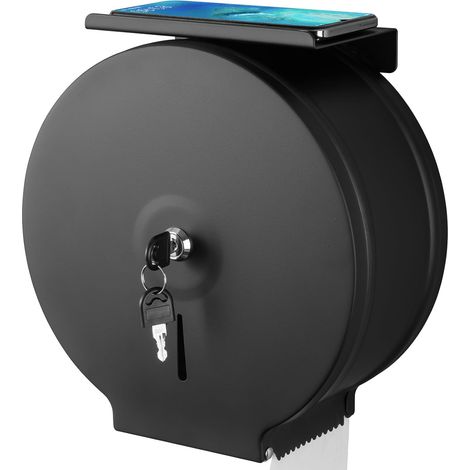 Portarotolo di carta igienica commerciale di grande capacità, in acciaio inox, da parete, 22,9 cm, con serratura e chiave (nero). (1/5)