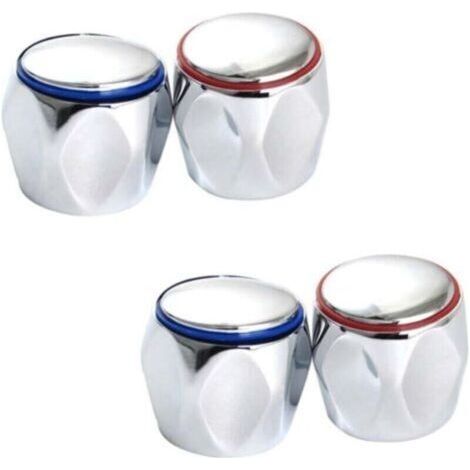Faucet accessories – 4 hot/cold water indicator handles/buttons – Replacement knobs for bathtubs and showers – 2 red / 2 blue – Dimensions: 39 x 32 mm (1/4)