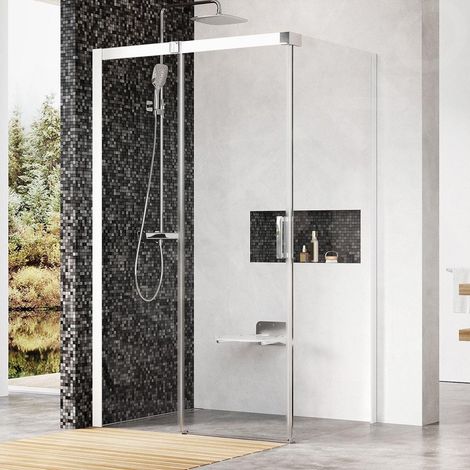 Ravak Matrix - Cabine de douche en trois parties MSDPS-100/80 L, 985-1005x785-805 mm, blanc/verre clair 0WLA4100Z1 (1/5)