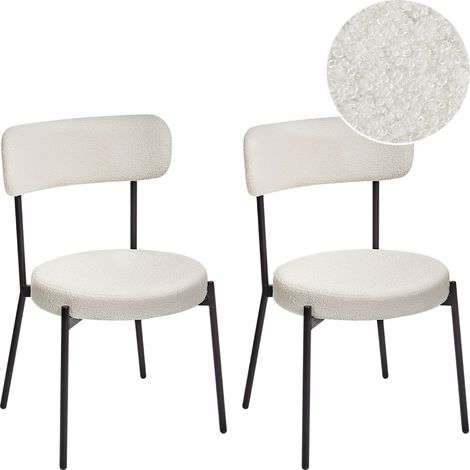 Set di 2 sedie da sala da pranzo senza braccioli in acciaio Boucle con gambe nere Bianco Allison