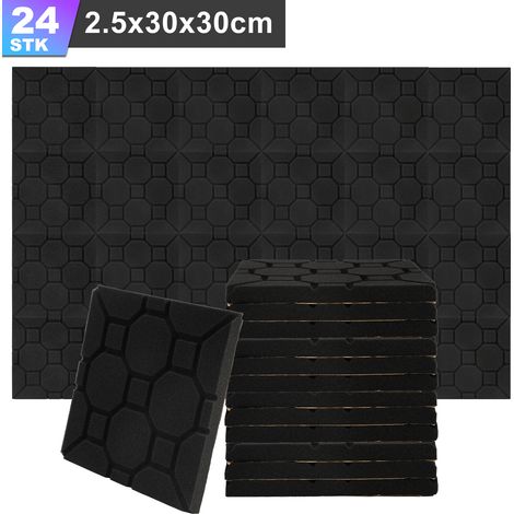 Jiubiaz 24 Stück Akustikschaumstoff Akustikschaum Matten 30 x 30 x 2.5cm Schalldämmmatten zur effektiven Schaumstoff Fliesen Würfelprofil Schwarz (1/5)