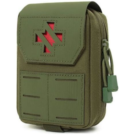 Pair Trousse de premiers secours tactique – Trousse de premiers secours et IFAK détachable Compatible MOLLE Nylon 1000D Fermeture par anneau en D (Vert armée) (1/3)