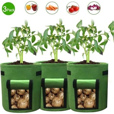3 PC Sacs de culture de pommes de terre Pochette de plantation Pots en tissu Sacs en tissu respirant de qualité supérieure pour (1/4)