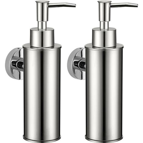 Lot de 2 distributeurs de savon muraux en acier inoxydable, 180 ml, pompe ABS, chromé, salle de bain et cuisine. (1/5)