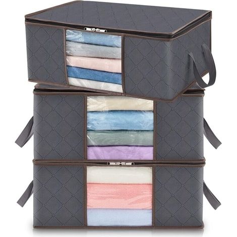 Bolsa de almacenamiento de ropa de 35 litros, caja de almacenamiento plegable para debajo de la cama, ideal para el dormitorio, edredones, ropa, mantas y juguetes (paquete de 3).