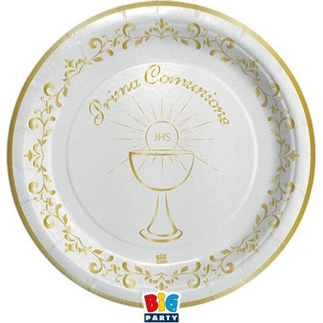 Big Party Piatti Prima Comunione Gold D 18 Cm 8 Pz