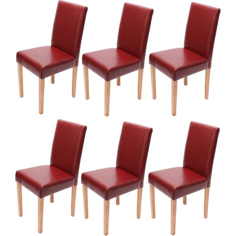 Lot de 6 chaises de salle à manger cuisine en synthétique rouge pieds en bois clair design moderne 040000710