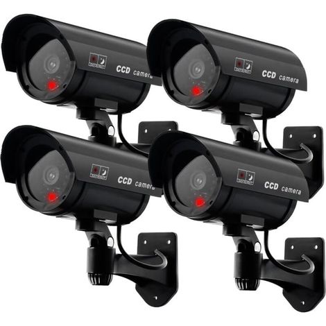 Set di 4 telecamere finte per uso esterno e interno, telecamere di sorveglianza CCTV simulate con LED lampeggiante (4 pezzi neri)