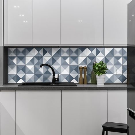 Adhésifs Carrelages Autocollant Nuances de Gris Géométrique Carreaux de Ciment Carrelage Sticker Mural Salle de Bain et Cuisine  24 Pièces de 20 x 20 cm (1/4)