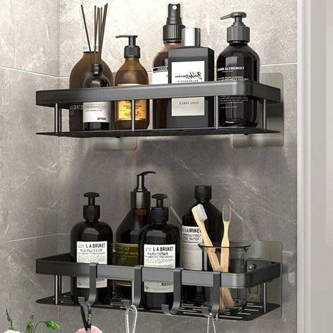 Duschablage-Set (2er-Pack), Duschablage, Wandmontage ohne Bohren erforderlich, Ablage für Badewanne, Badezimmer/Küche/Schlafzimmer (1/4)