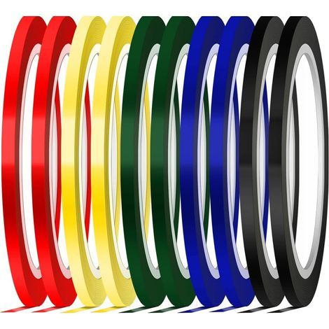 Cinta de marcado, 5 colores, cinta autoadhesiva de 3 mm de ancho, cinta gráfica, cinta adhesiva de colores (10 unidades) (1/5)