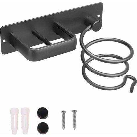 Hair Dryer Holder Hair Dryer Holder Hair Straightener Holder Hair Dryer Holder Hair Dryer Holder Blow Aluminum Wall Holder Spiral Hair Dryer Holder with Two Holes (Black) (1/5)