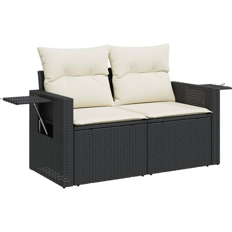 Maison Exclusive - Gartensofa mit Kissen 2-Sitzer Schwarz Poly Ra
