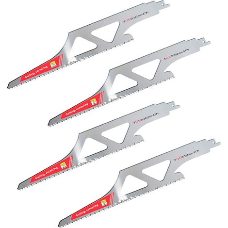 Lames de scie alternative de 30 cm (12 pouces) pour l'élagage du bois, à tranchant arqué, en acier inoxydable 6 TPI, pour bois frais, humide et sec, bûches et tuyaux PVC. Dents trempées,Lot de 4 lames