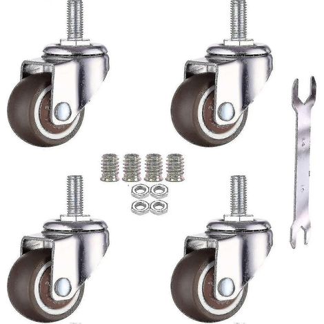 Lot de 4 roulettes pivotantes pour meubles - M6 x 15 mm avec filetage de 25 mm - Caoutchouc souple - Filetage TPE - Mini roulettes pour meubles (25 mm) (1/3)