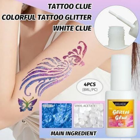 4 Pièces Colle Tatouage à Paillettes, Colle Peau pour Tatouages à Paillettes pour Enfants, Colle à Paillettes, Colle Peau (1/4)