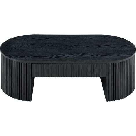 Table basse avec rangement tiroir de rangement design à rainures forme ovale noire table de salon stable (1/5)