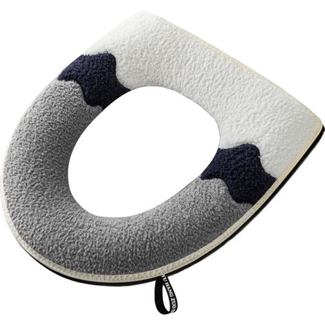 Housse de siège de toilette ultra-douce et chaude, coloris hivernal, doublée de peluche assortie, fermeture éclair, tapis de lavabo avec poignée pour usage hôtelier, gris (1/2)