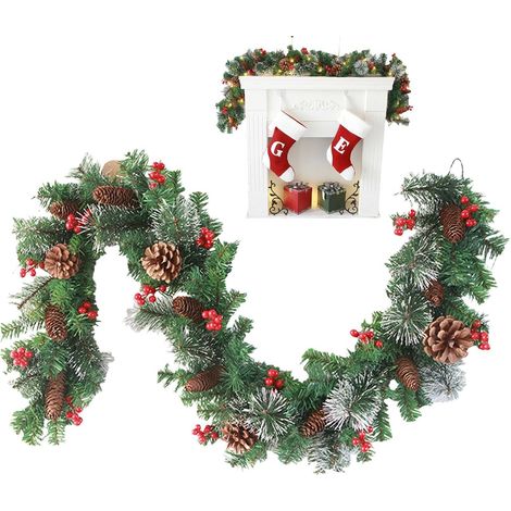 Guirlande De Noël avec Lumières Décoration Festive avec Pommes De Pin Et Guirlande De Fête Artificielle Pour Intérieur Extérieur Fenêtre Porte Porche Escalier (1/5)