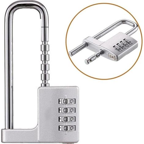 4 chiffres Cadenas à combinaison, cadenas à combinaison à , corps de 64 mm de large, anse longue rétractable en acier inoxydable de 9,7 cm, convient pour l'extérieur, l'école, la gym, les casiers de (1/5)
