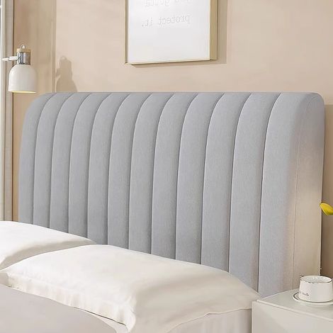 Housse de tête de lit épaisse, 200 x 70 cm, housse de protection lavable, coussin de tête de lit, décoration de chambre, gris clair. (1/5)