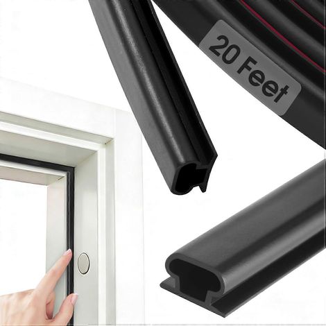 Joint d'étanchéité porte en D auto-adhésif TPE noir 20 pi insonorisant bloque courants d'air et poussière (3/8 po × 1/4 po) (1/5)