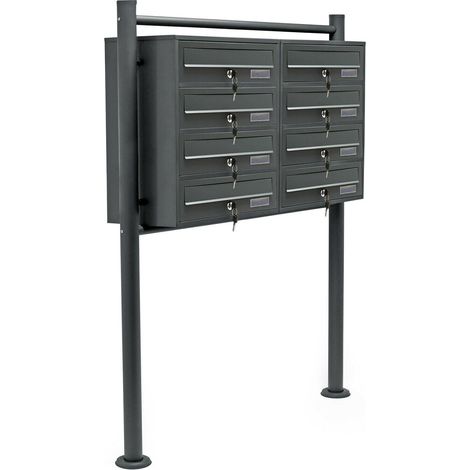 Cassetta postale Block 8 2x4 scomparti sovrapposti piede di supporto in acciaio zincato 486 x 77 x 27 cm antracite 160000048